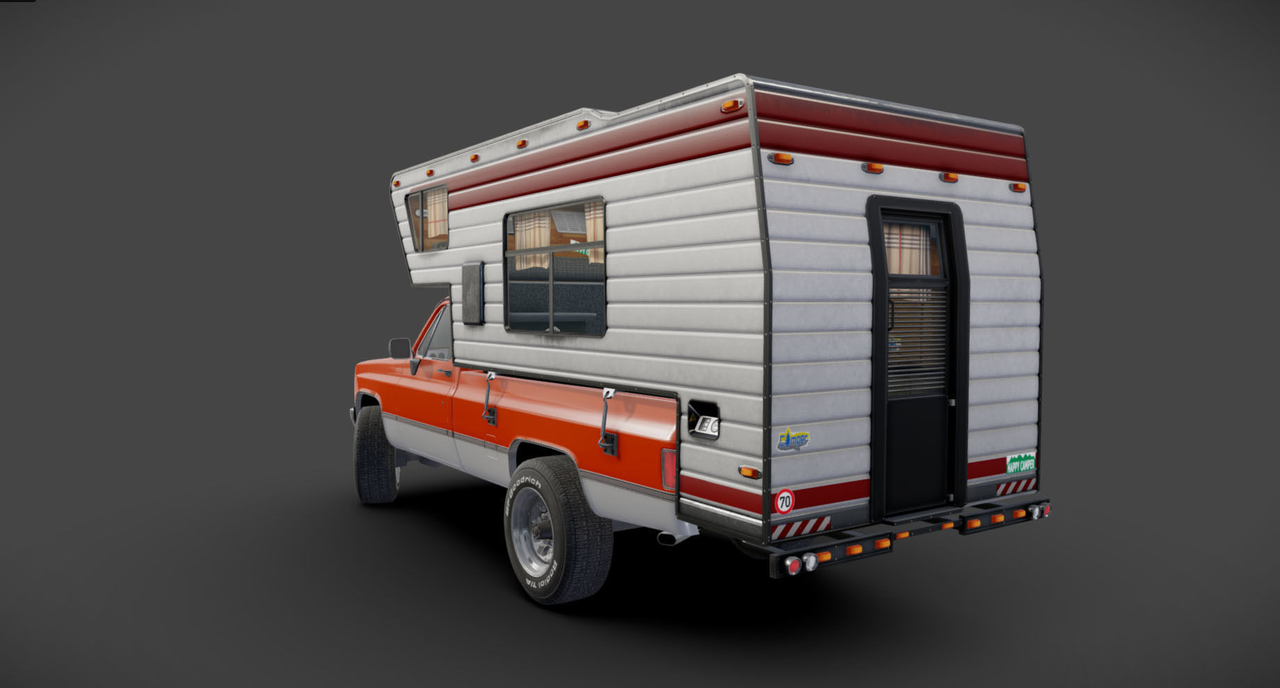 Generic American pickup camper 1982 Low-poly 3D model_13