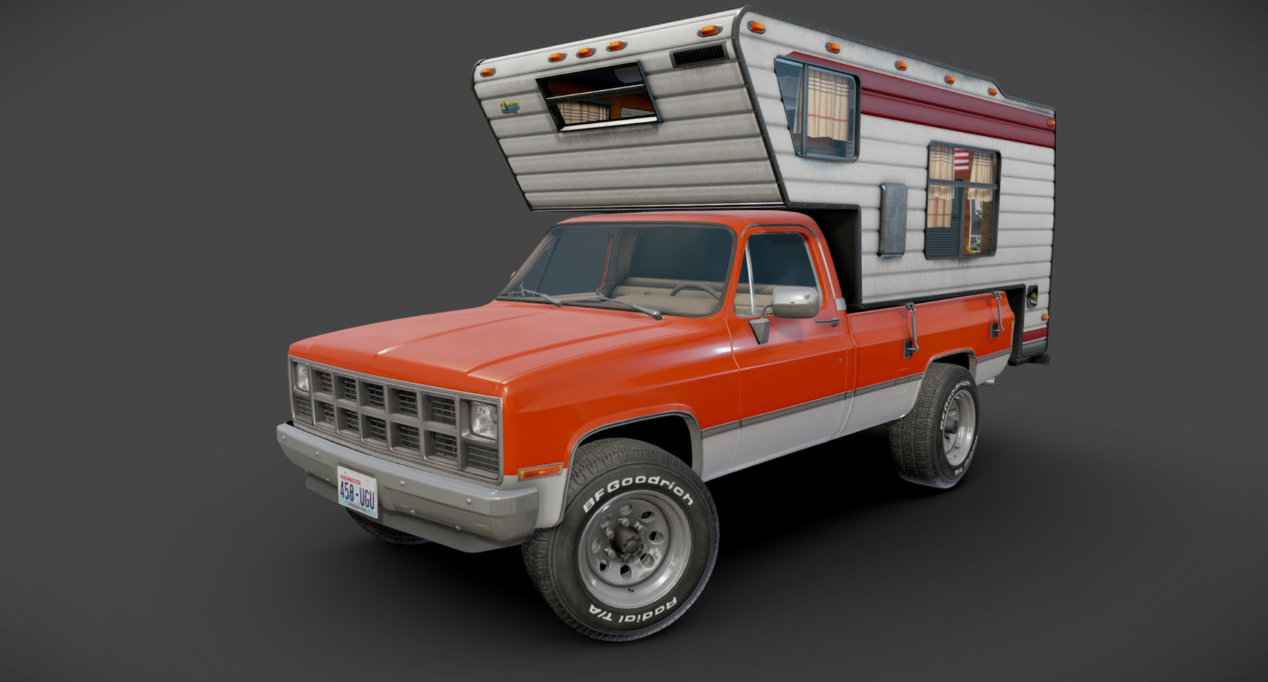 Generic American pickup camper 1982 Low-poly 3D model_12