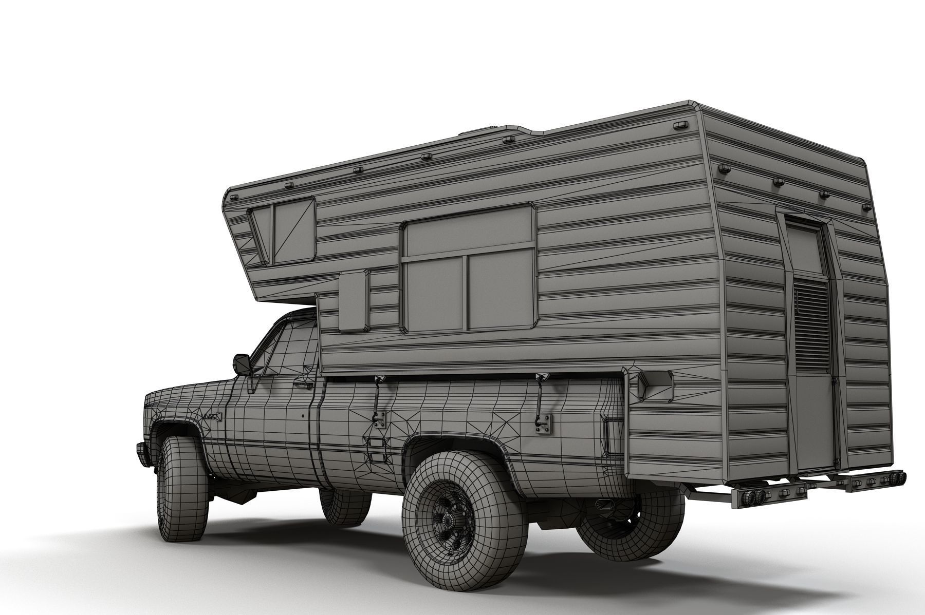 Generic American pickup camper 1982 Low-poly 3D model_9