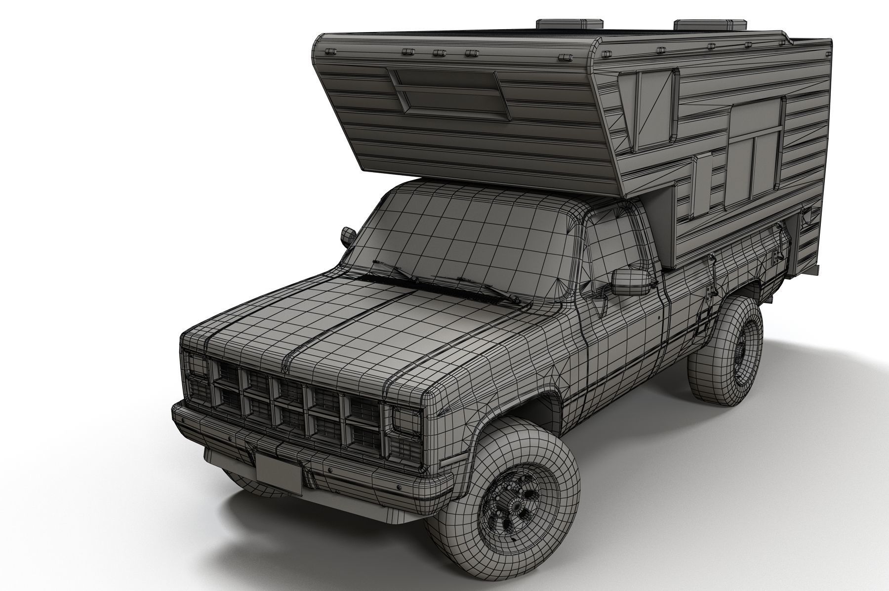 Generic American pickup camper 1982 Low-poly 3D model_7