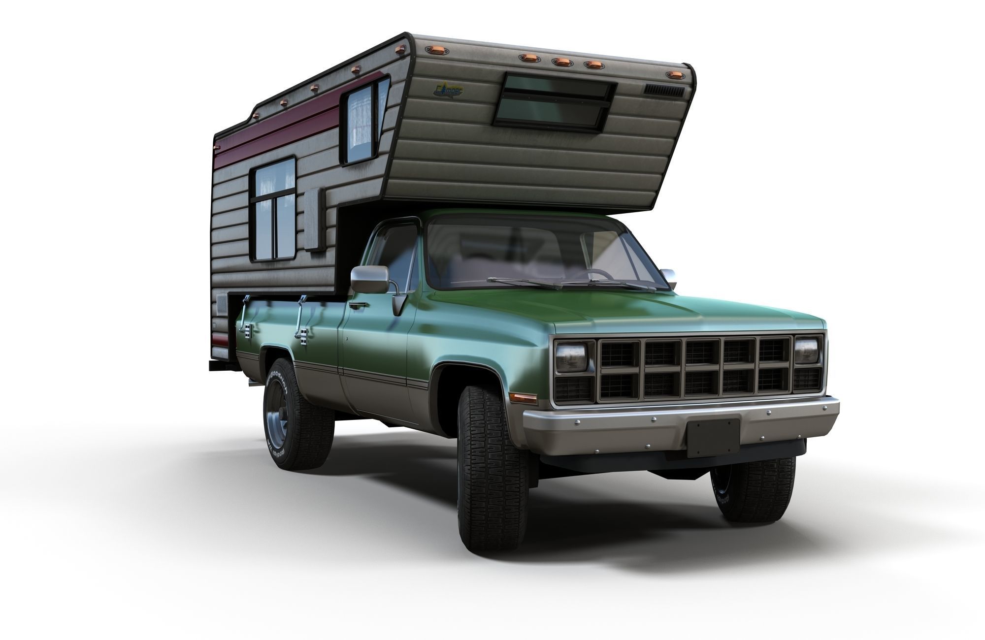 Generic American pickup camper 1982 Low-poly 3D model_4