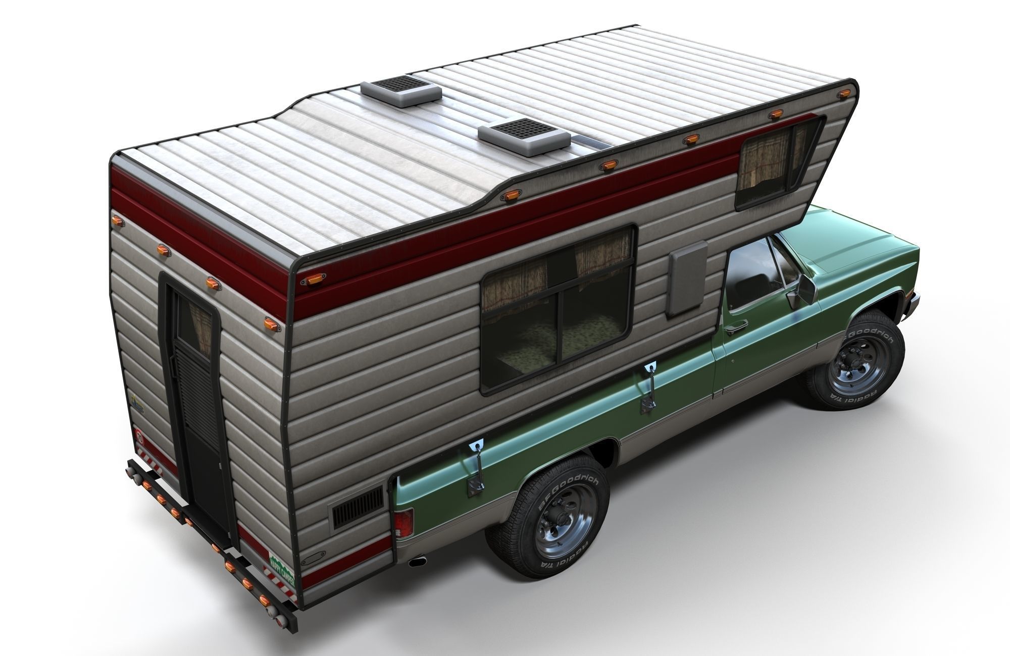 Generic American pickup camper 1982 Low-poly 3D model_2
