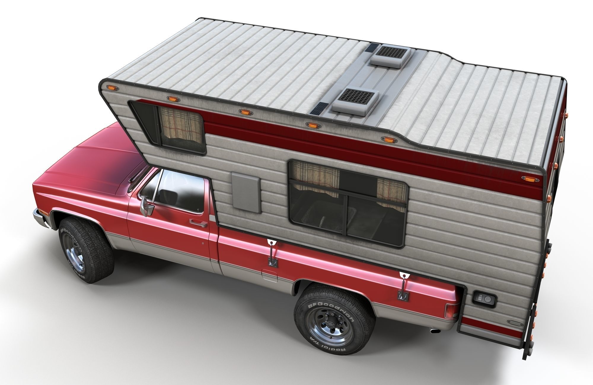 Generic American pickup camper 1982 Low-poly 3D model_1