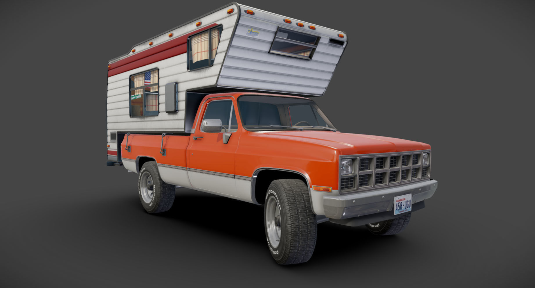 Generic American pickup camper 1982 Low-poly 3D model_15