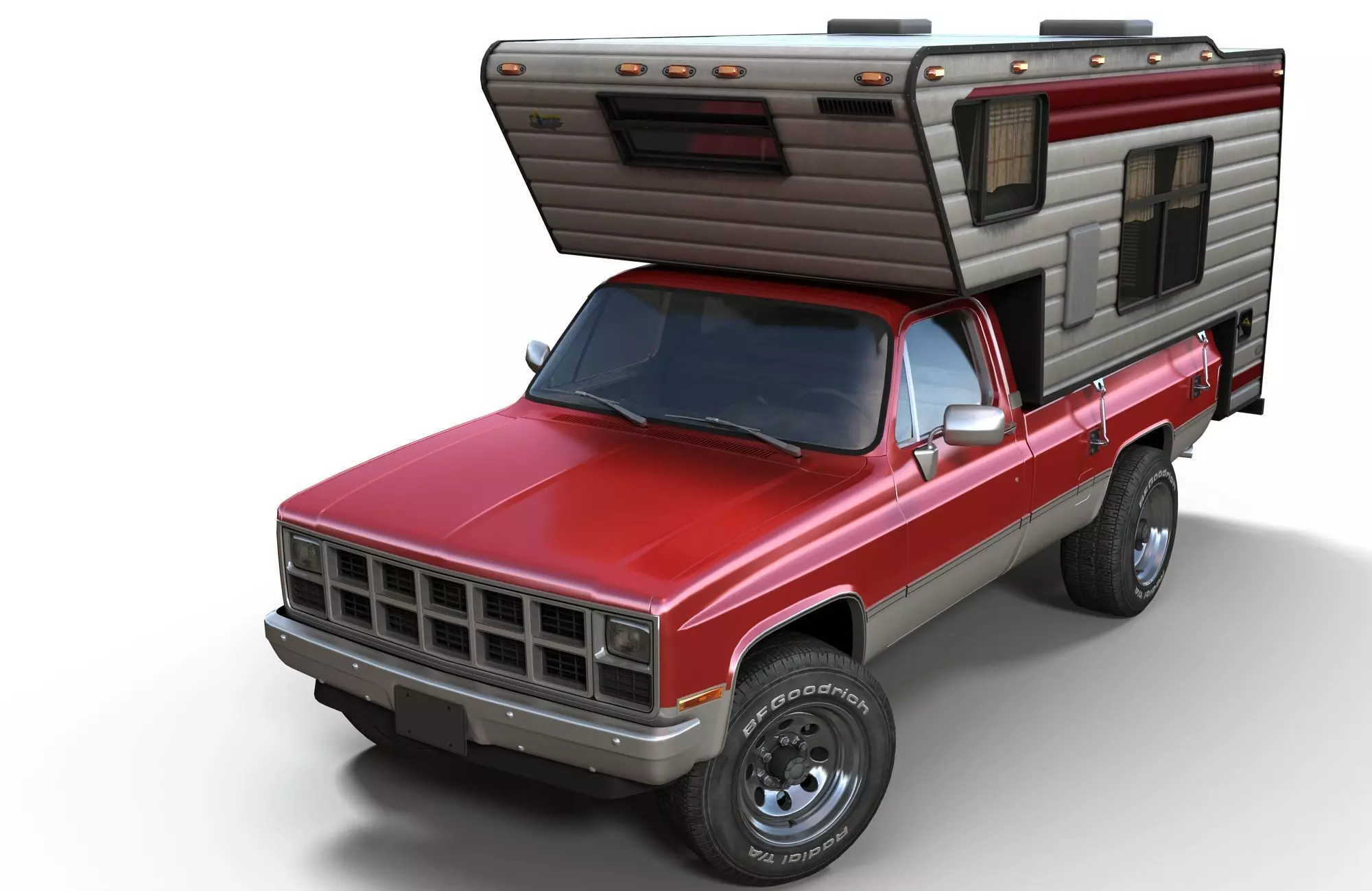 Generic American pickup camper 1982 Low-poly 3D model_0