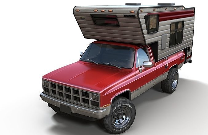 Generic American pickup camper 1982 Low-poly 3D model