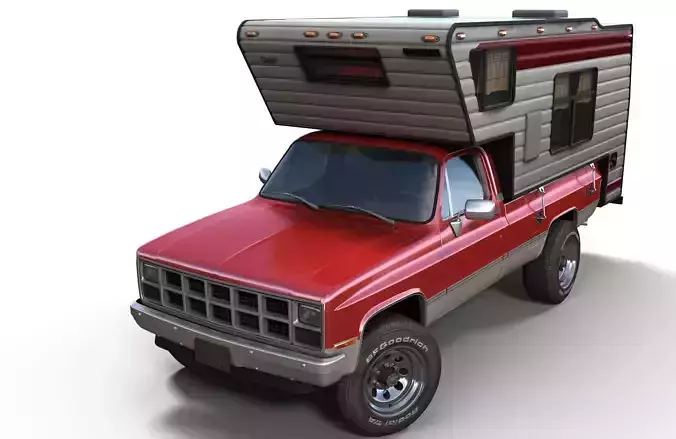 Generic American pickup camper 1982 Low-poly 3D model