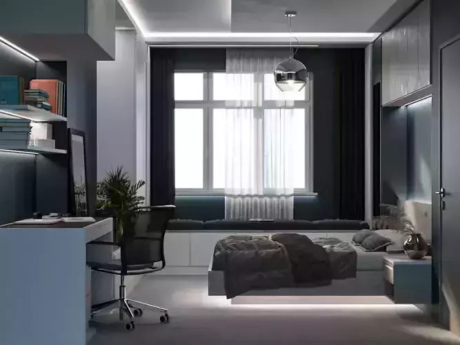 Contemporary Modern Bedroom Scene 3D Model 