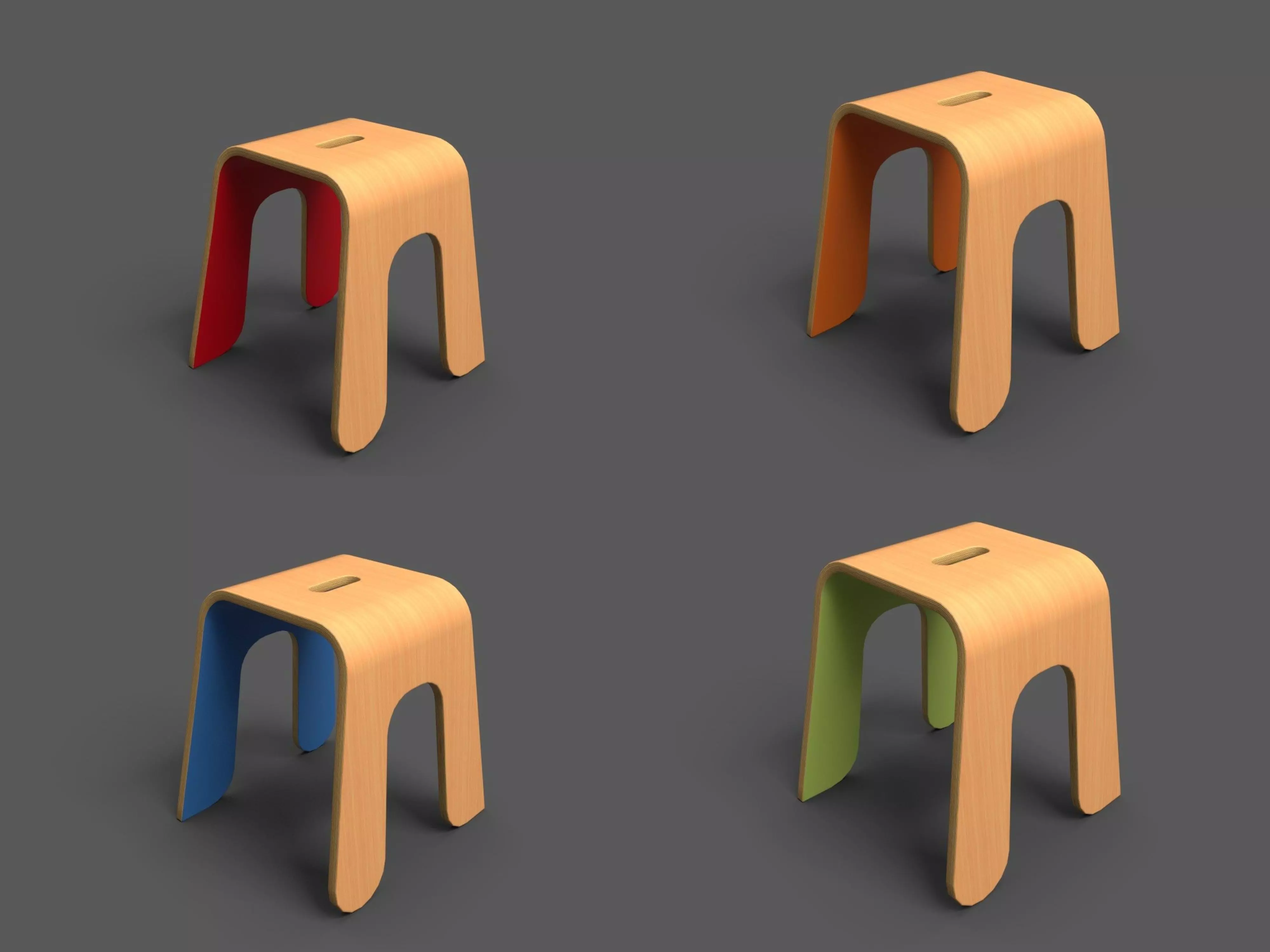 Wooden Stool 26cm Low-poly 3D model_0