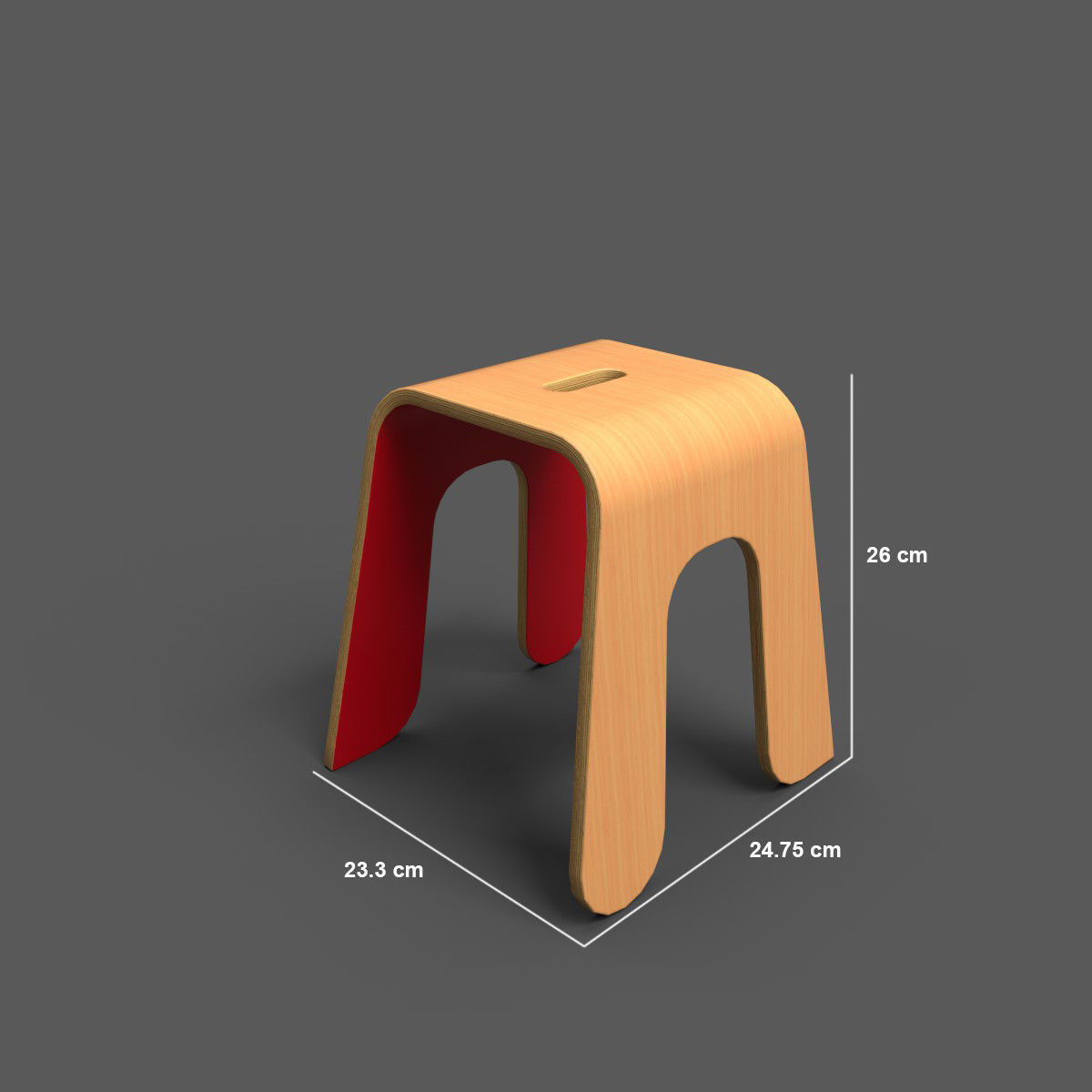 Wooden Stool 26cm Low-poly 3D model_6