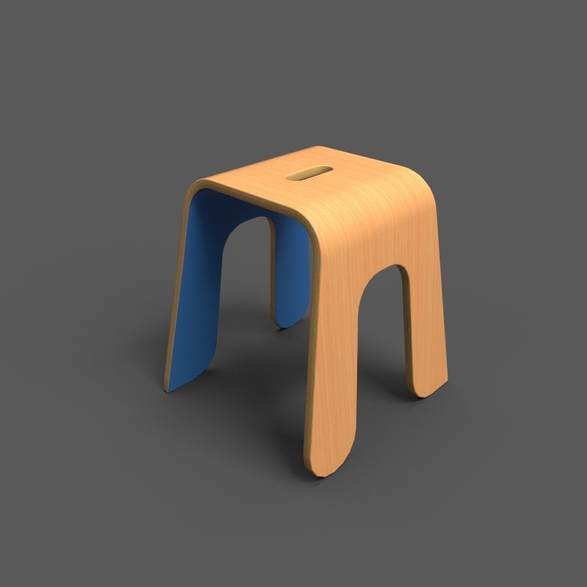 Wooden Stool 26cm Low-poly 3D model_10