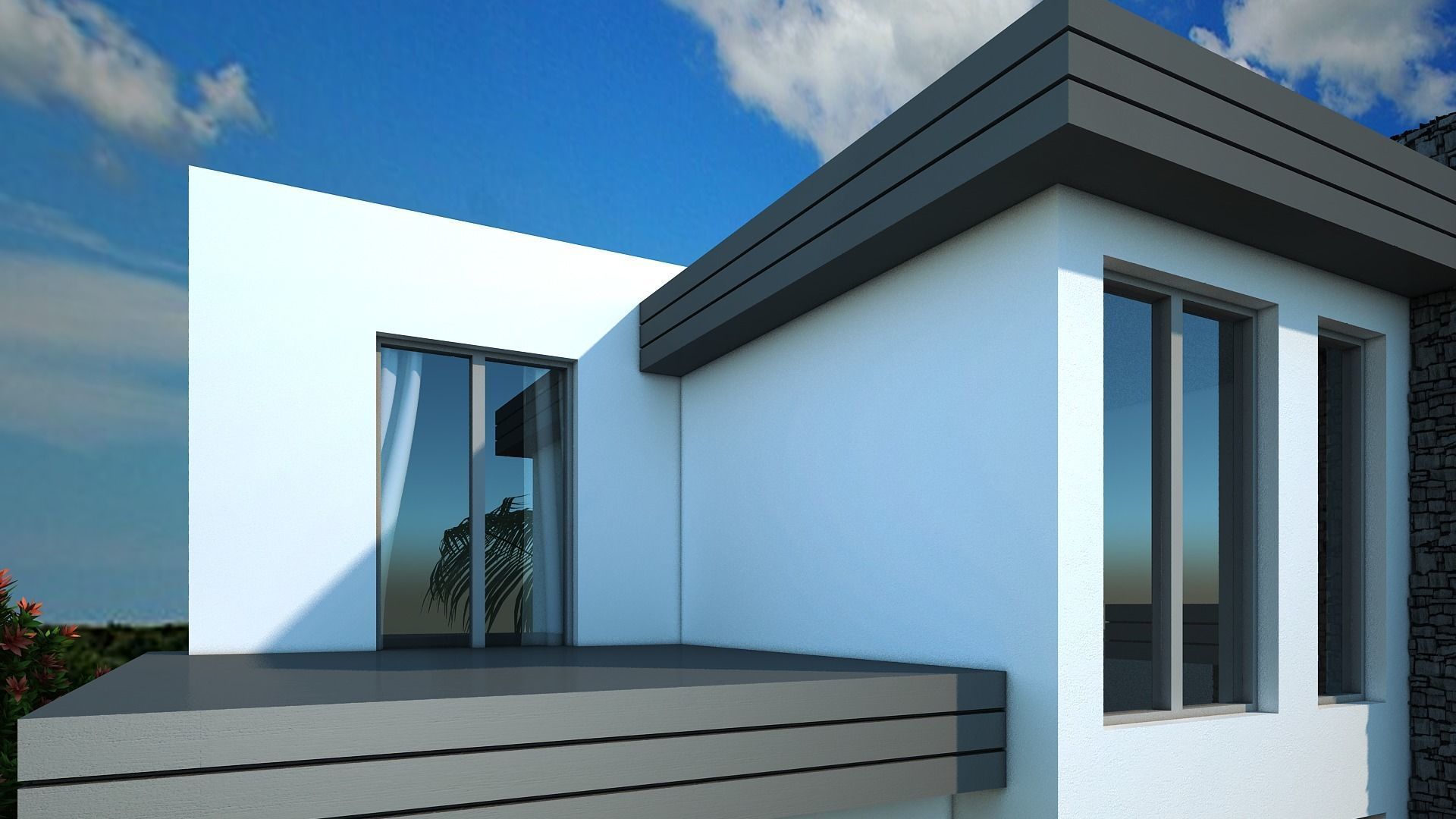 Villa modern house with swimming pool 3D model_9
