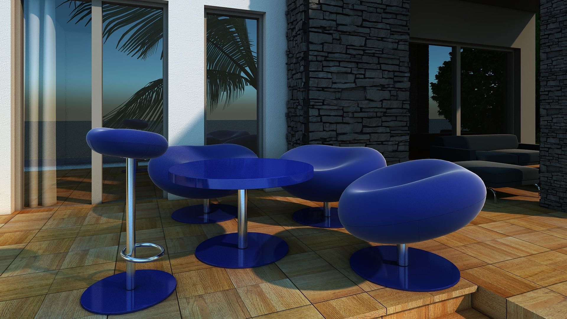 Villa modern house with swimming pool 3D model_3