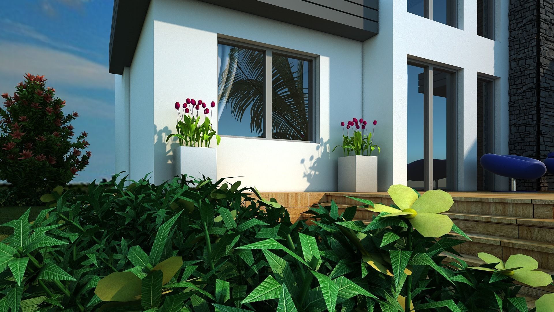 Villa modern house with swimming pool 3D model_8