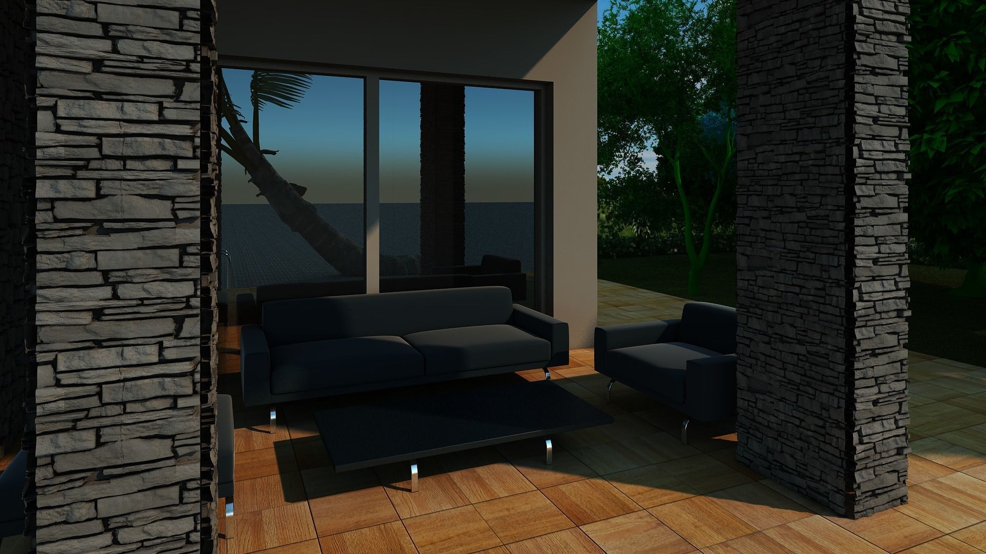 Villa modern house with swimming pool 3D model_5