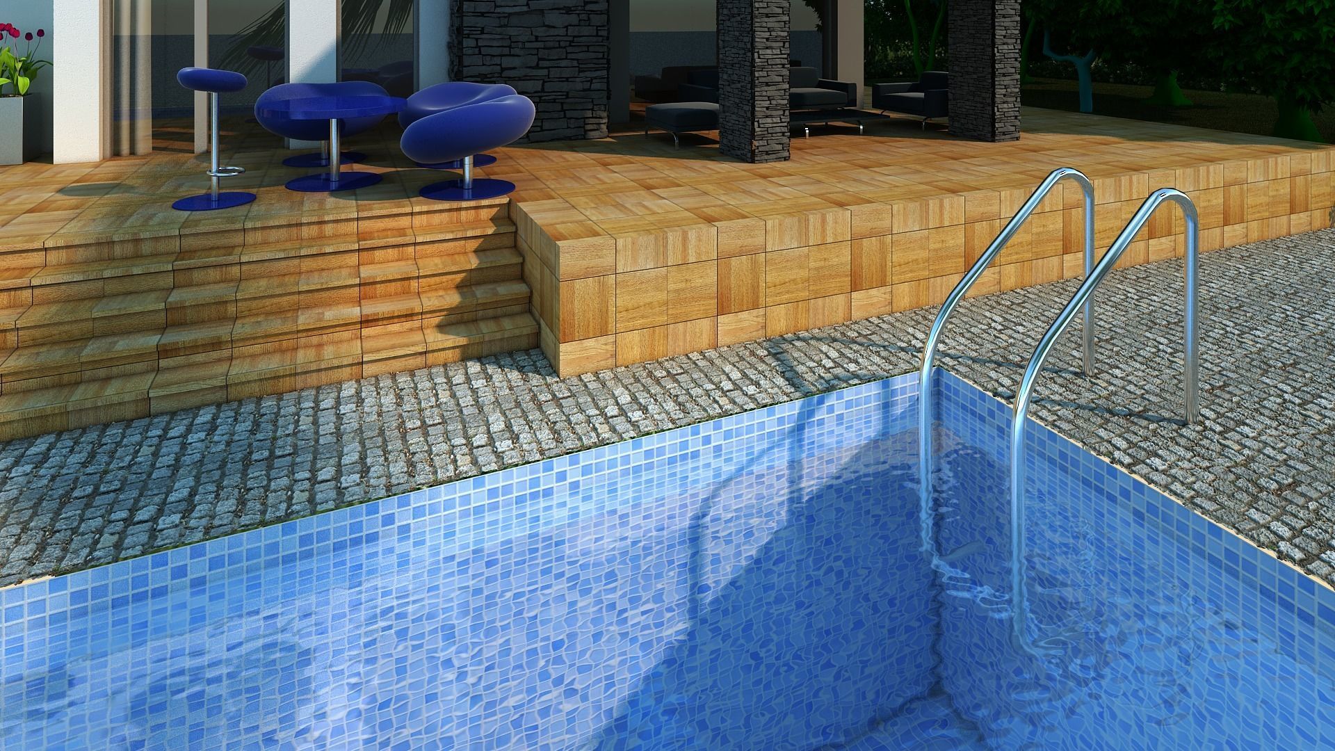 Villa modern house with swimming pool 3D model_7