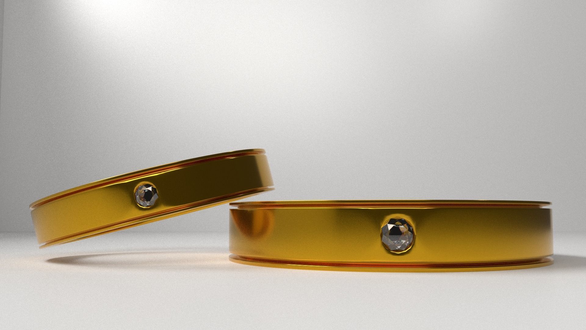 Couple Gold Ring with Diamond 3D model_2