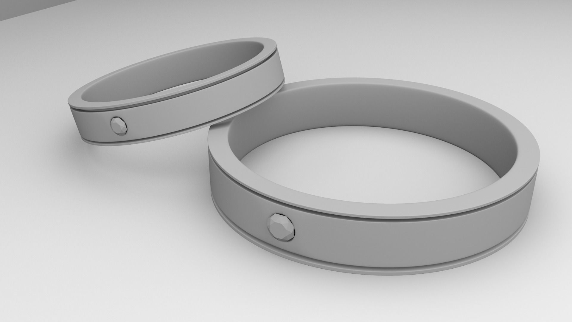 Couple Gold Ring with Diamond 3D model_4