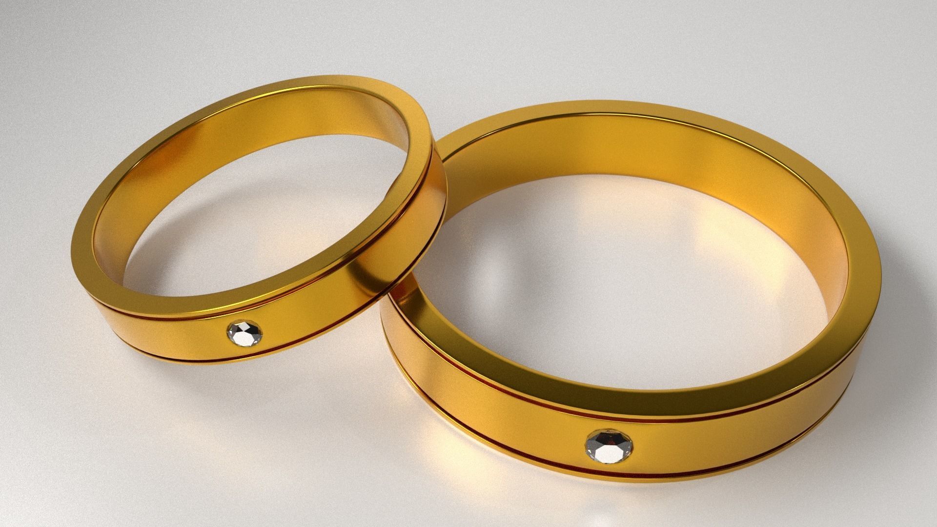 Couple Gold Ring with Diamond 3D model_1