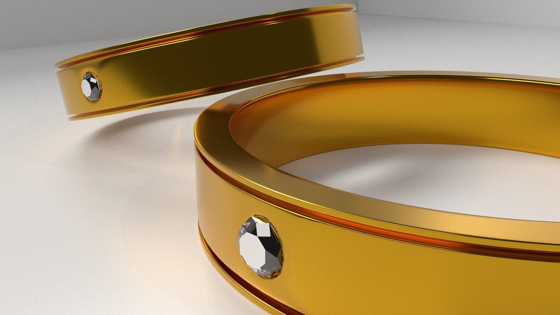 Couple Gold Ring with Diamond 3D model_3