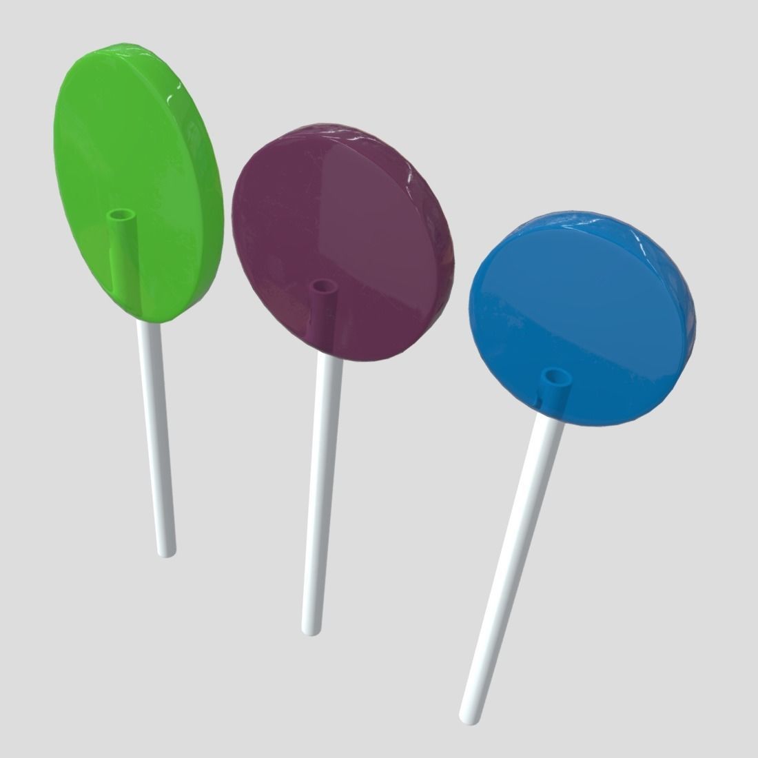 Lollipops three different colored on stick Low-poly 3D model_4