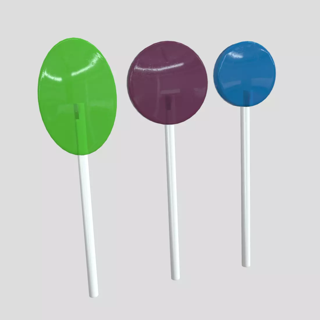 Lollipops three different colored on stick Low-poly 3D model_0