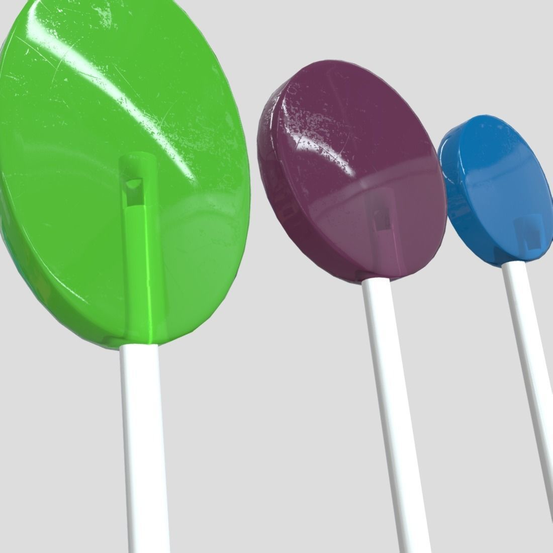 Lollipops three different colored on stick Low-poly 3D model_12