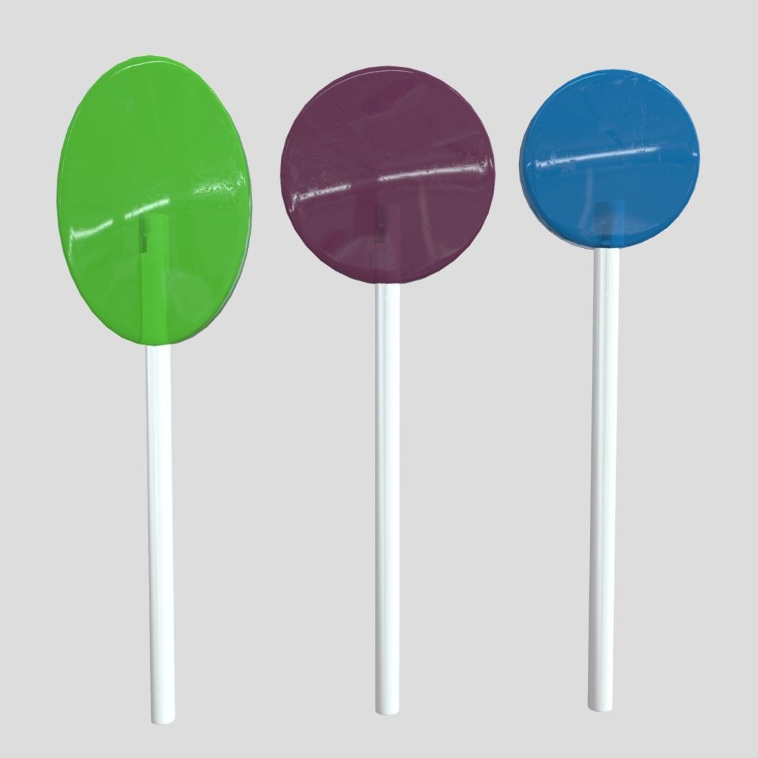 Lollipops three different colored on stick Low-poly 3D model_2