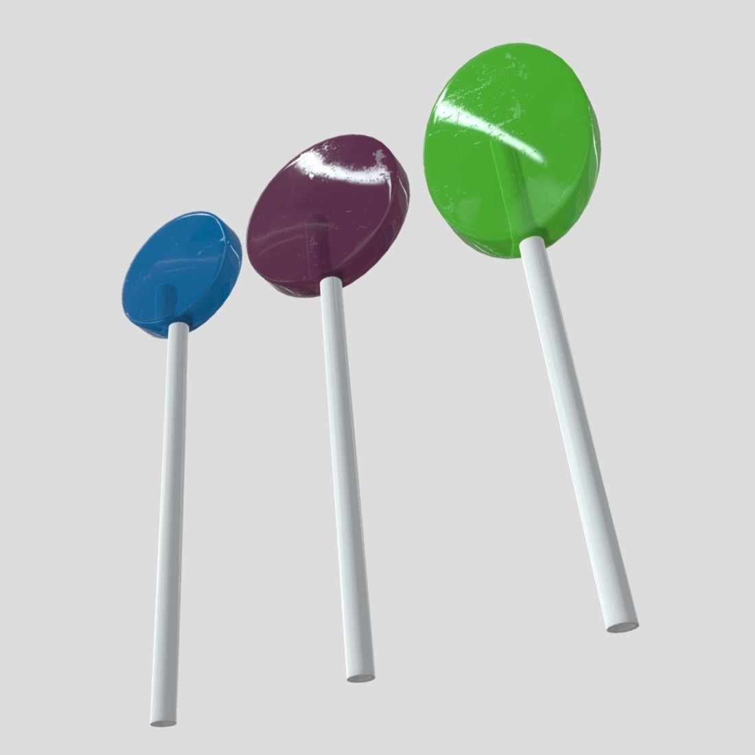 Lollipops three different colored on stick Low-poly 3D model_10