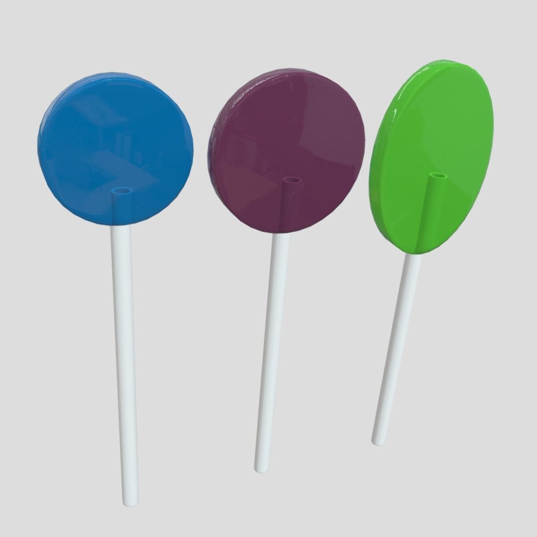 Lollipops three different colored on stick Low-poly 3D model_8