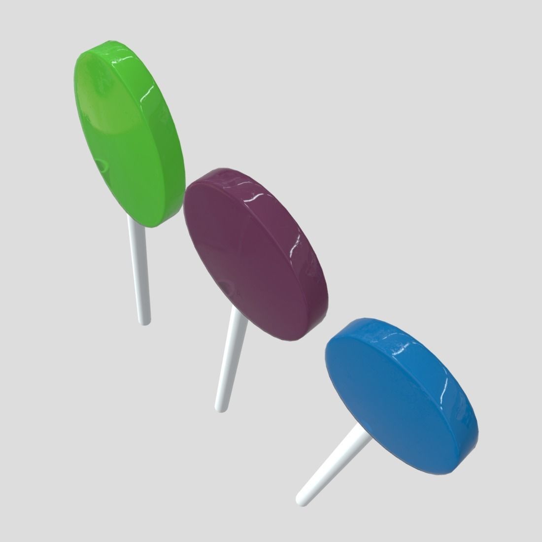 Lollipops three different colored on stick Low-poly 3D model_6