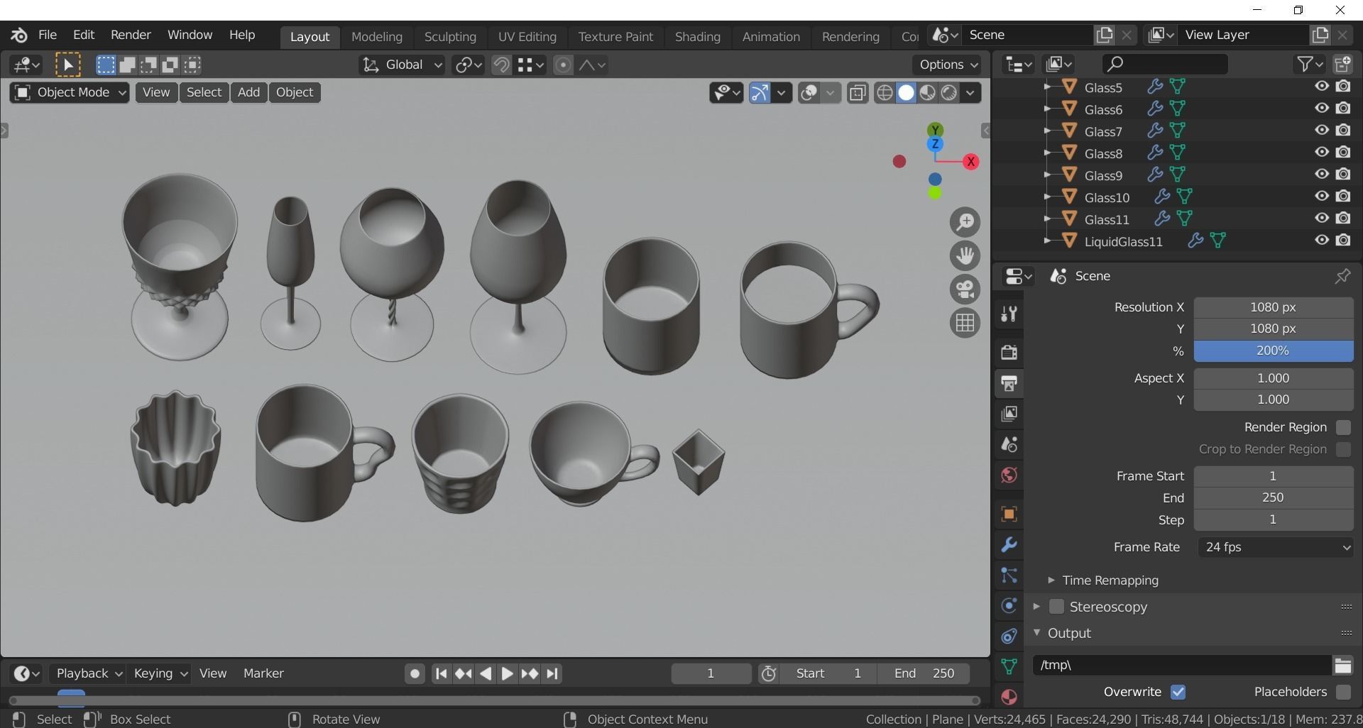 Glassware - Set of 11 different glasses - one with tea 3D model_16