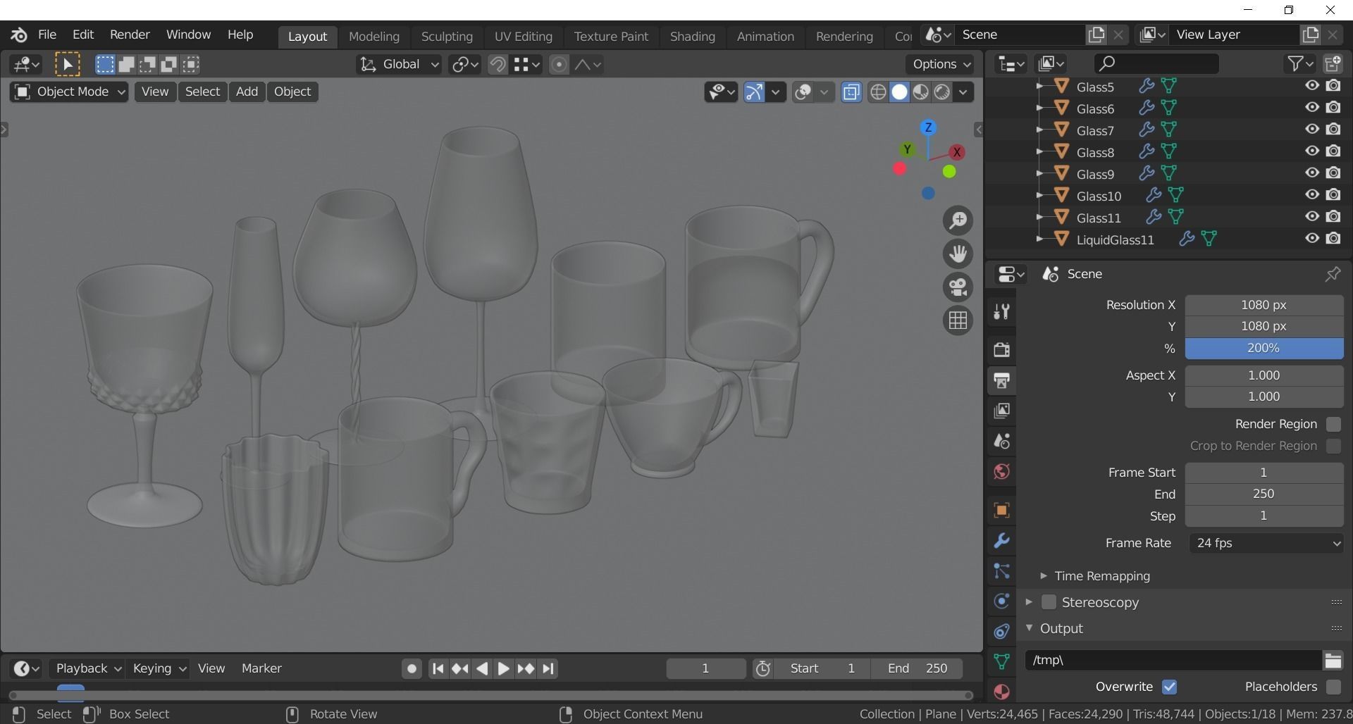 Glassware - Set of 11 different glasses - one with tea 3D model_20