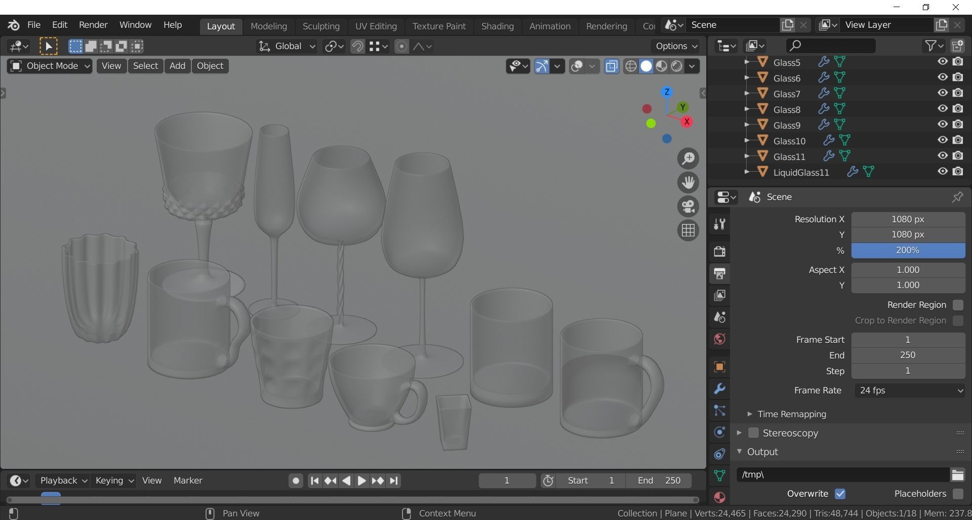 Glassware - Set of 11 different glasses - one with tea 3D model_18