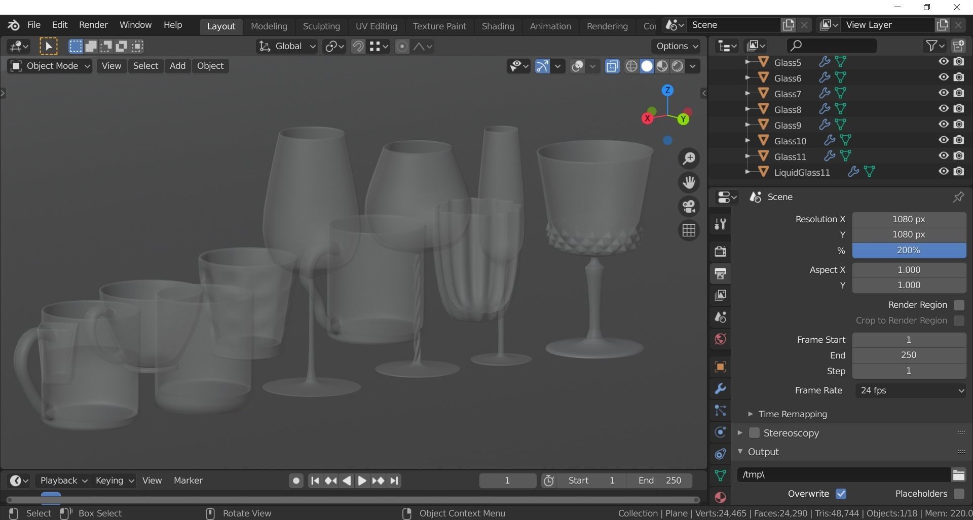Glassware - Set of 11 different glasses - one with tea 3D model_22