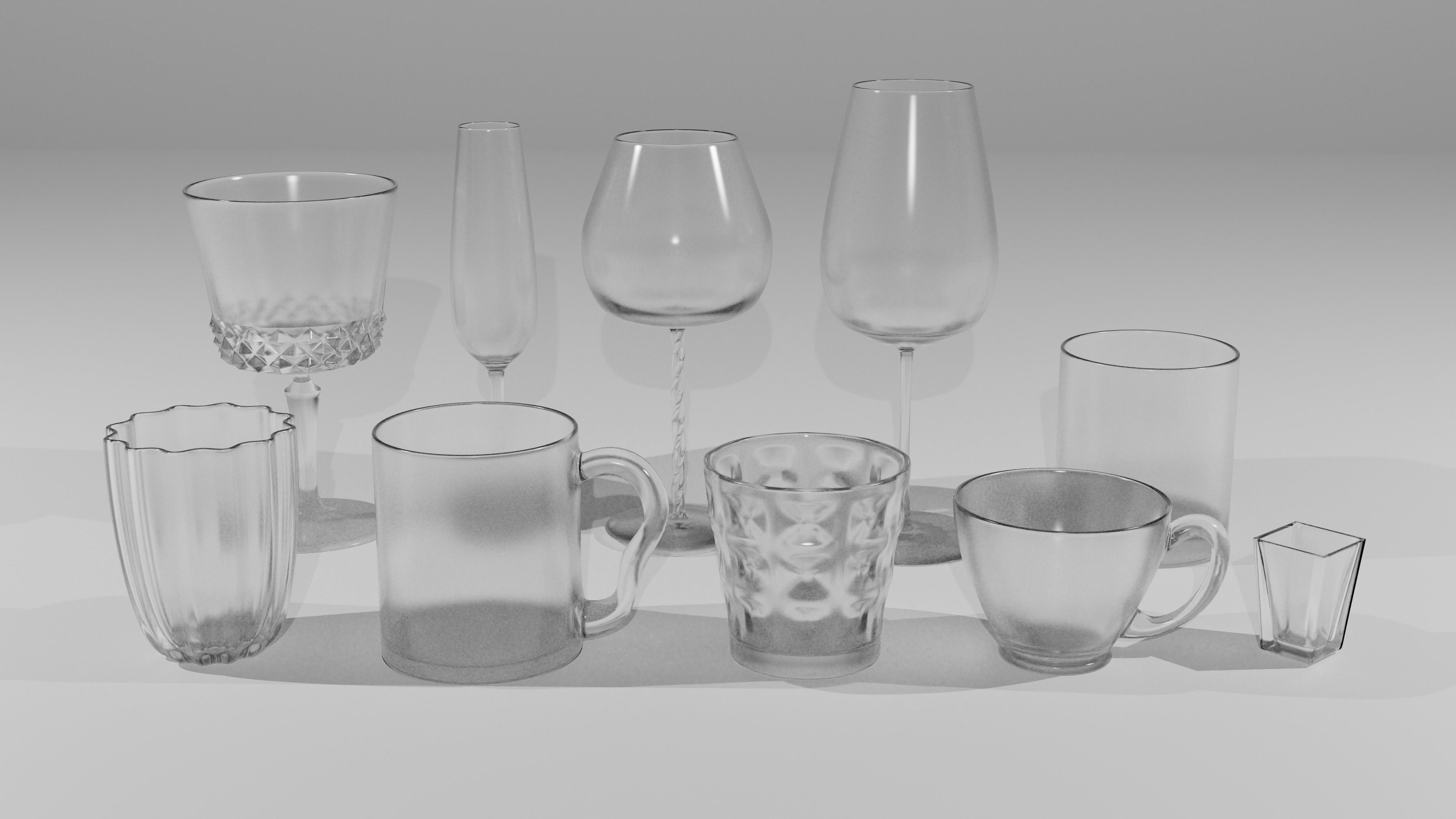 Glassware - Set of 11 different glasses - one with tea 3D model_2