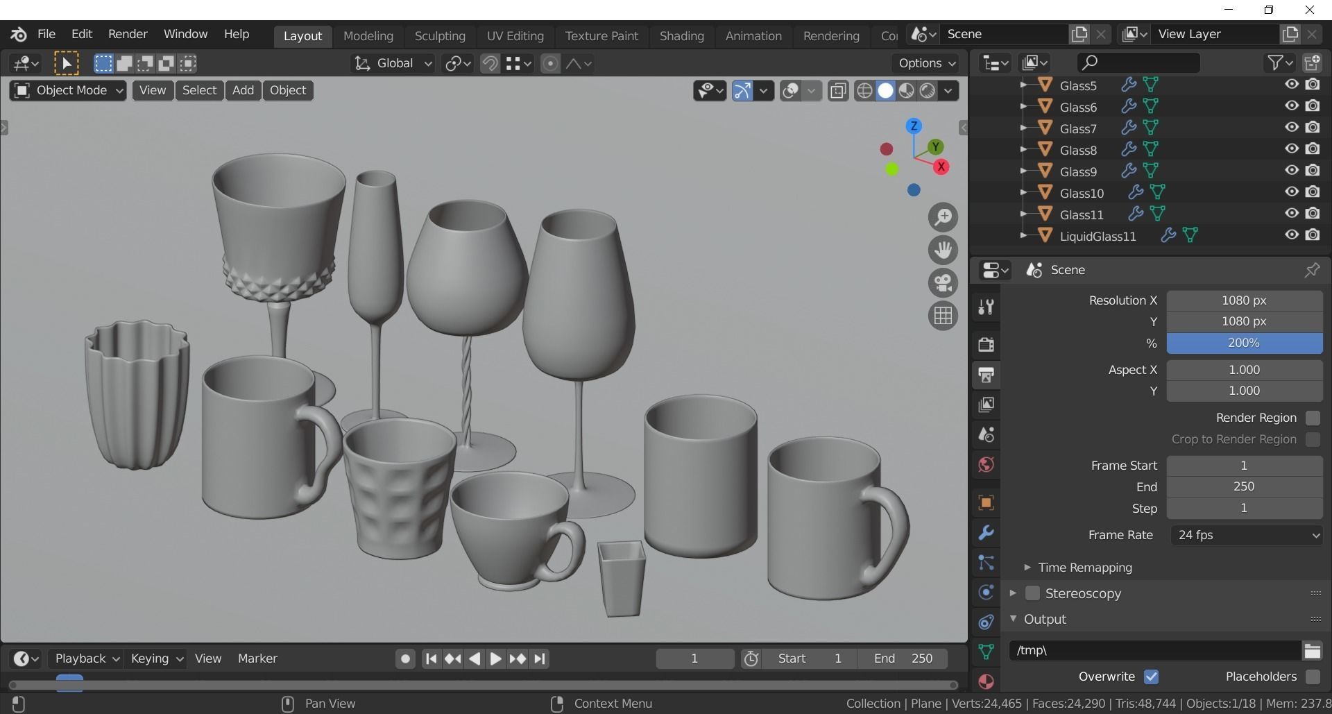 Glassware - Set of 11 different glasses - one with tea 3D model_17