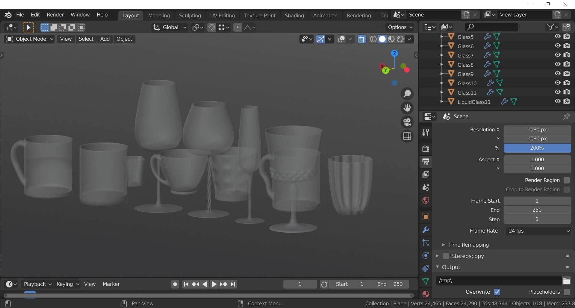 Glassware - Set of 11 different glasses - one with tea 3D model_21