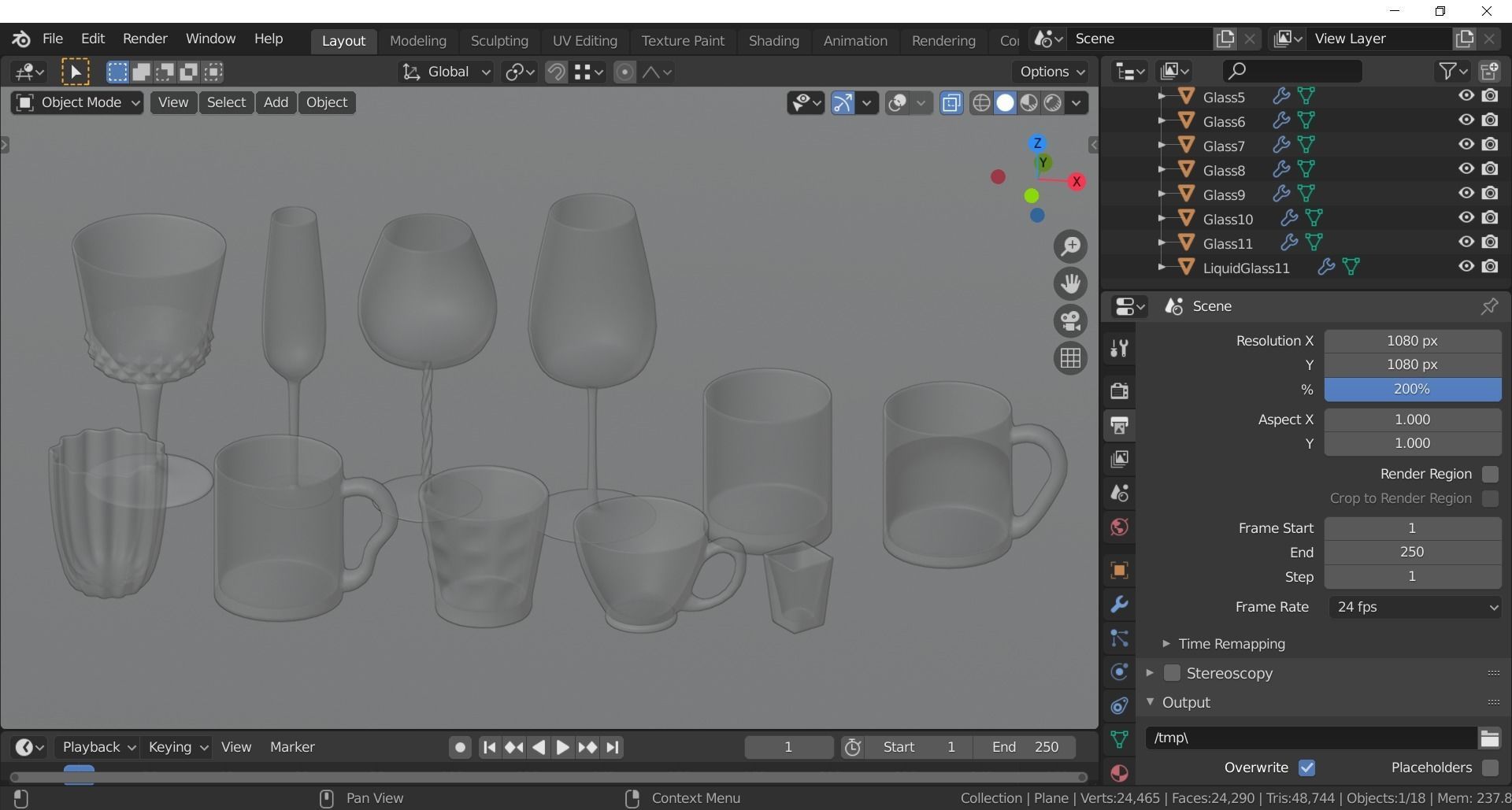 Glassware - Set of 11 different glasses - one with tea 3D model_19