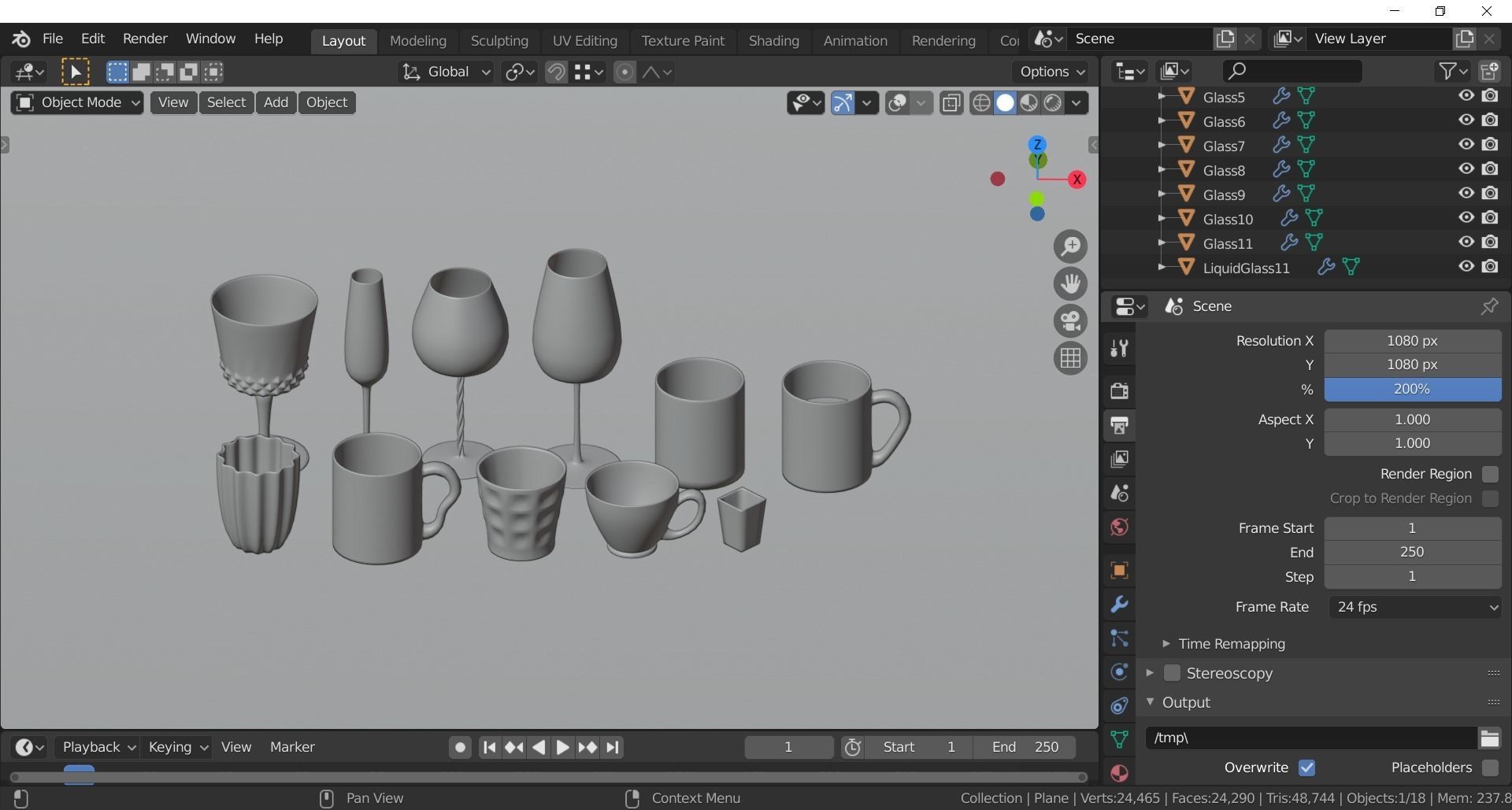 Glassware - Set of 11 different glasses - one with tea 3D model_15