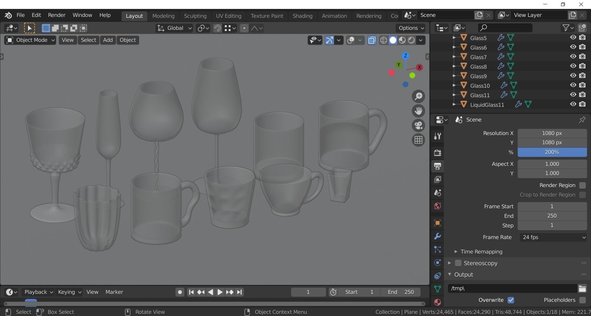 Glassware - Set of 11 different glasses - one with tea 3D model_27