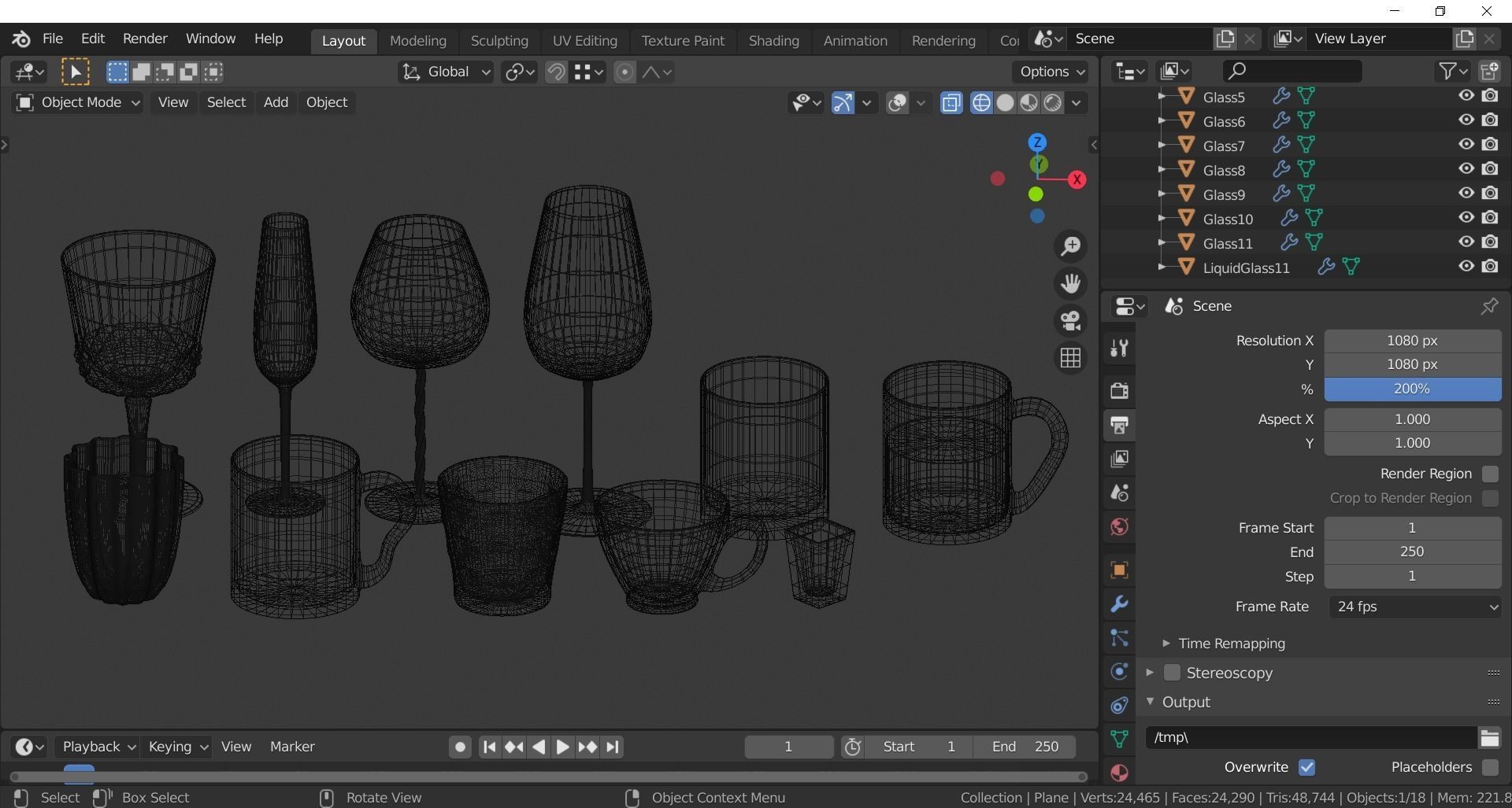 Glassware - Set of 11 different glasses - one with tea 3D model_24