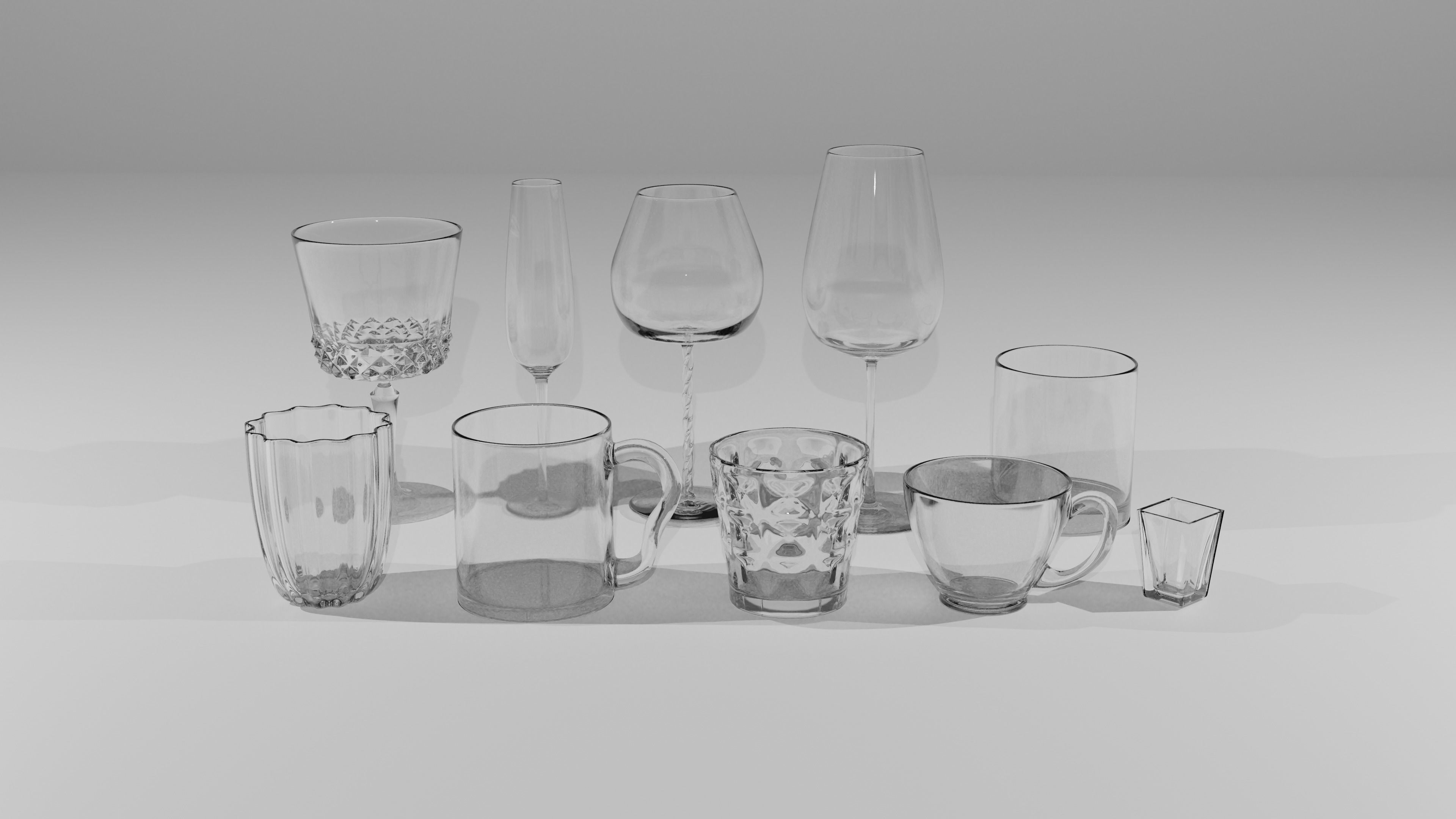Glassware - Set of 11 different glasses - one with tea 3D model_1