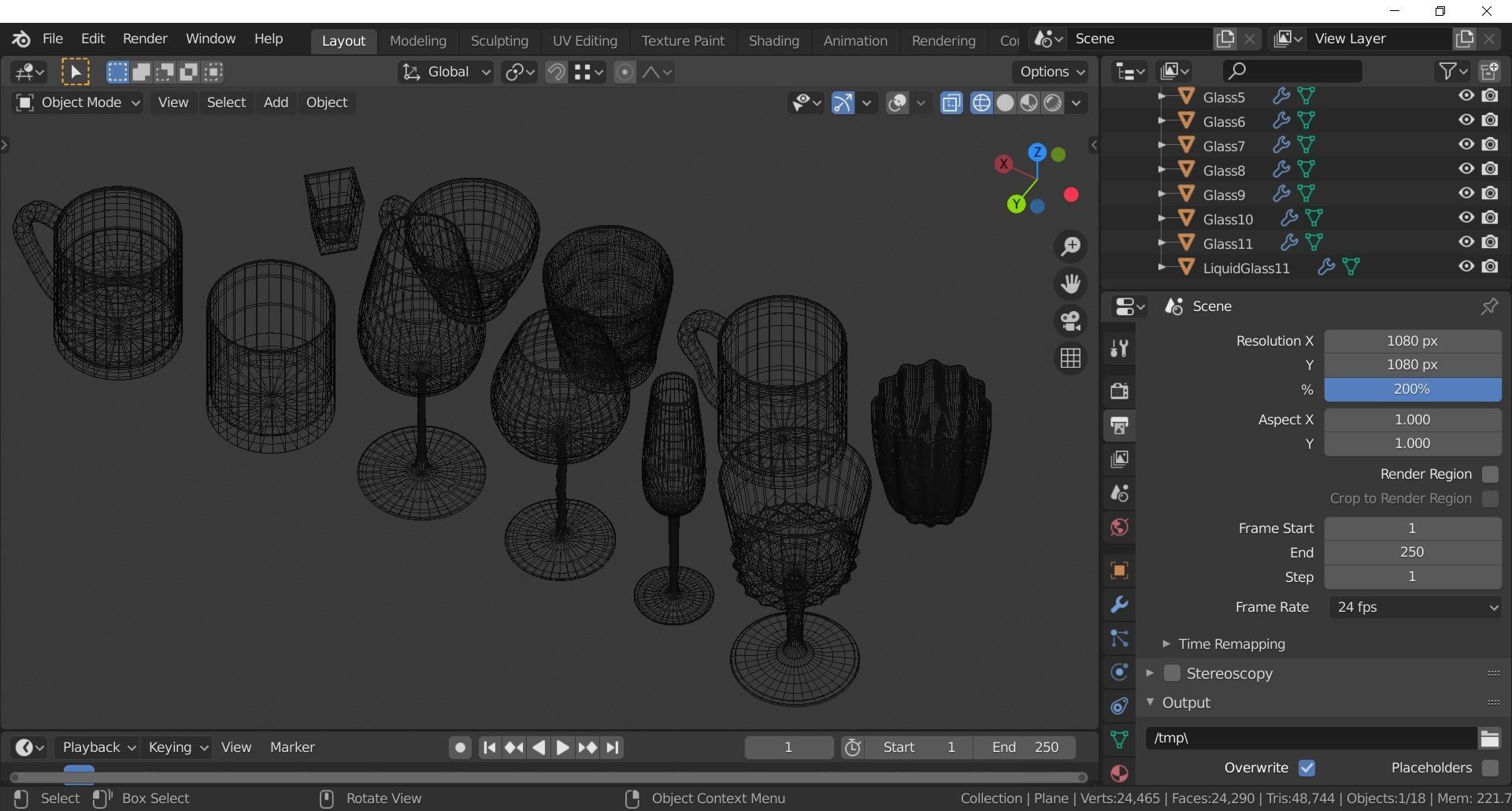 Glassware - Set of 11 different glasses - one with tea 3D model_26