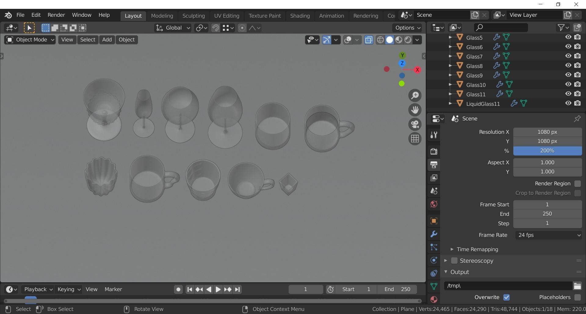Glassware - Set of 11 different glasses - one with tea 3D model_23