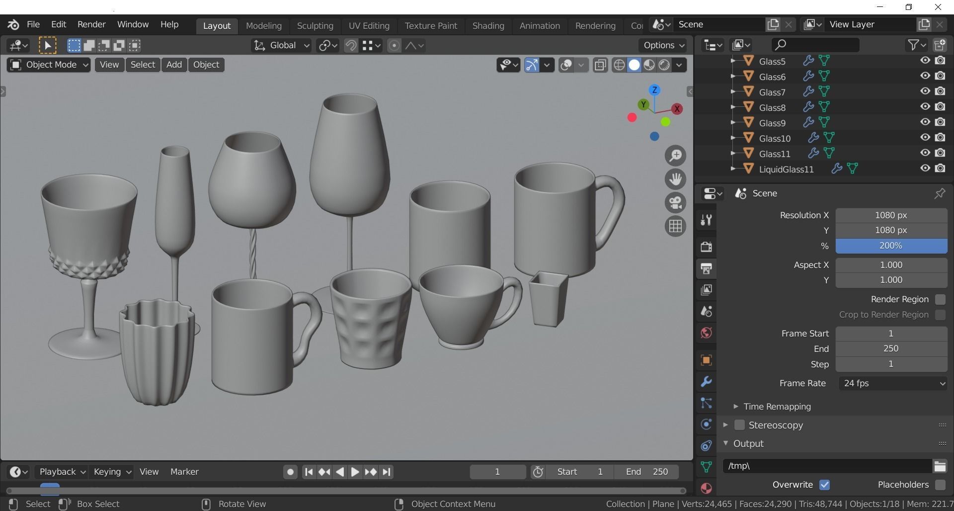 Glassware - Set of 11 different glasses - one with tea 3D model_28