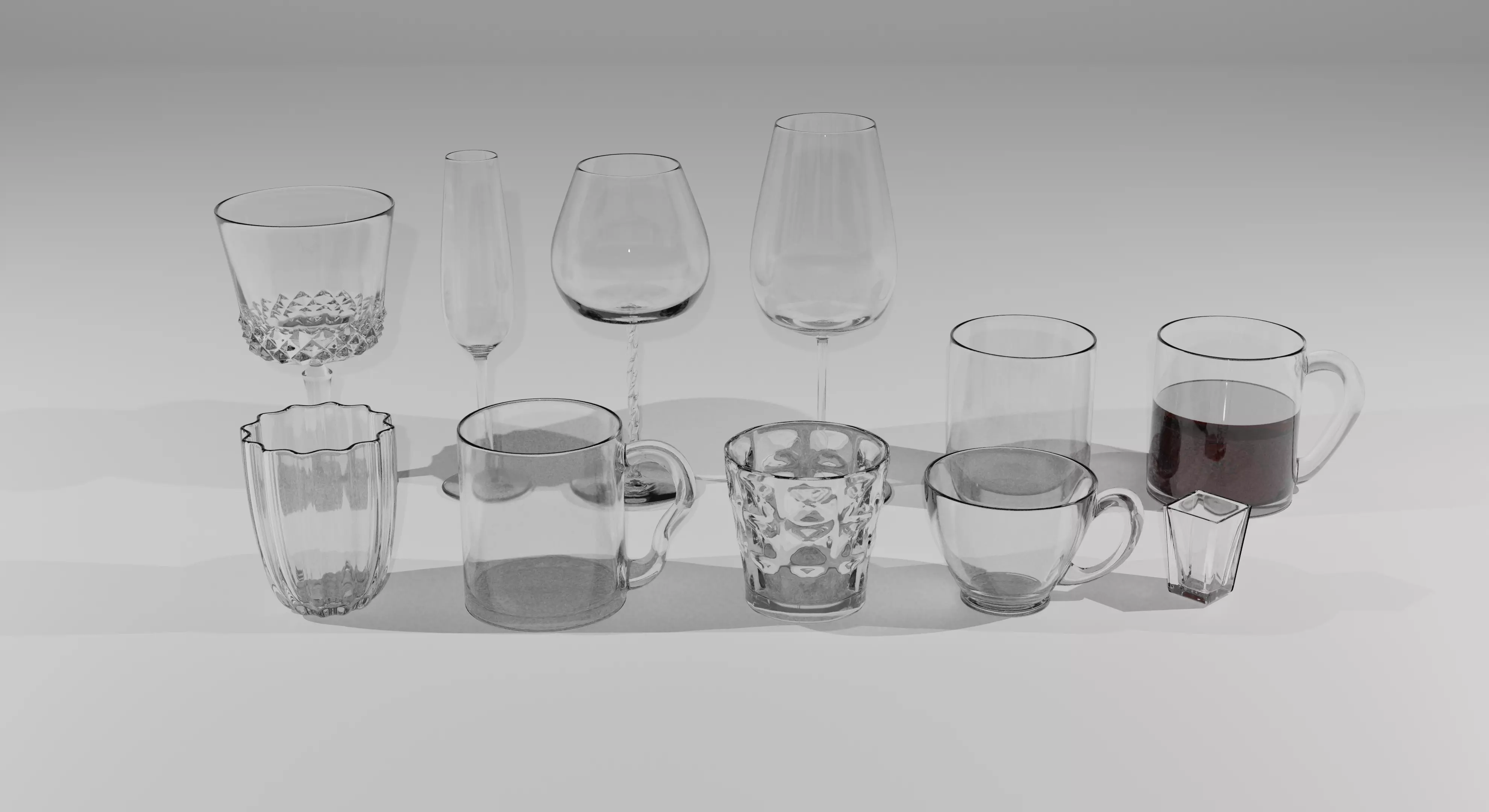 Glassware - Set of 11 different glasses - one with tea 3D model_0