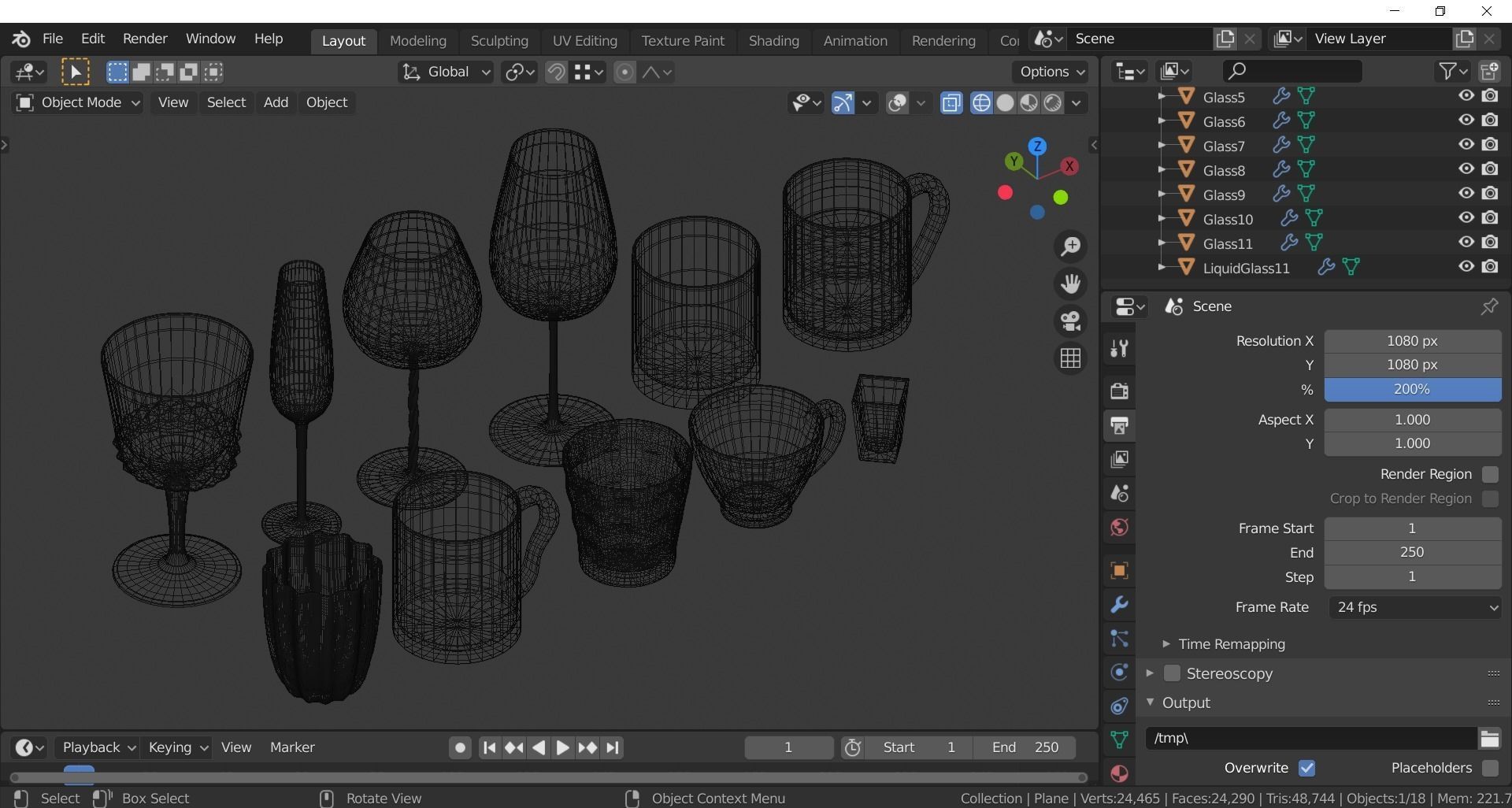 Glassware - Set of 11 different glasses - one with tea 3D model_25