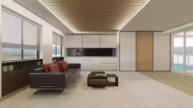 Living room with infinity pool