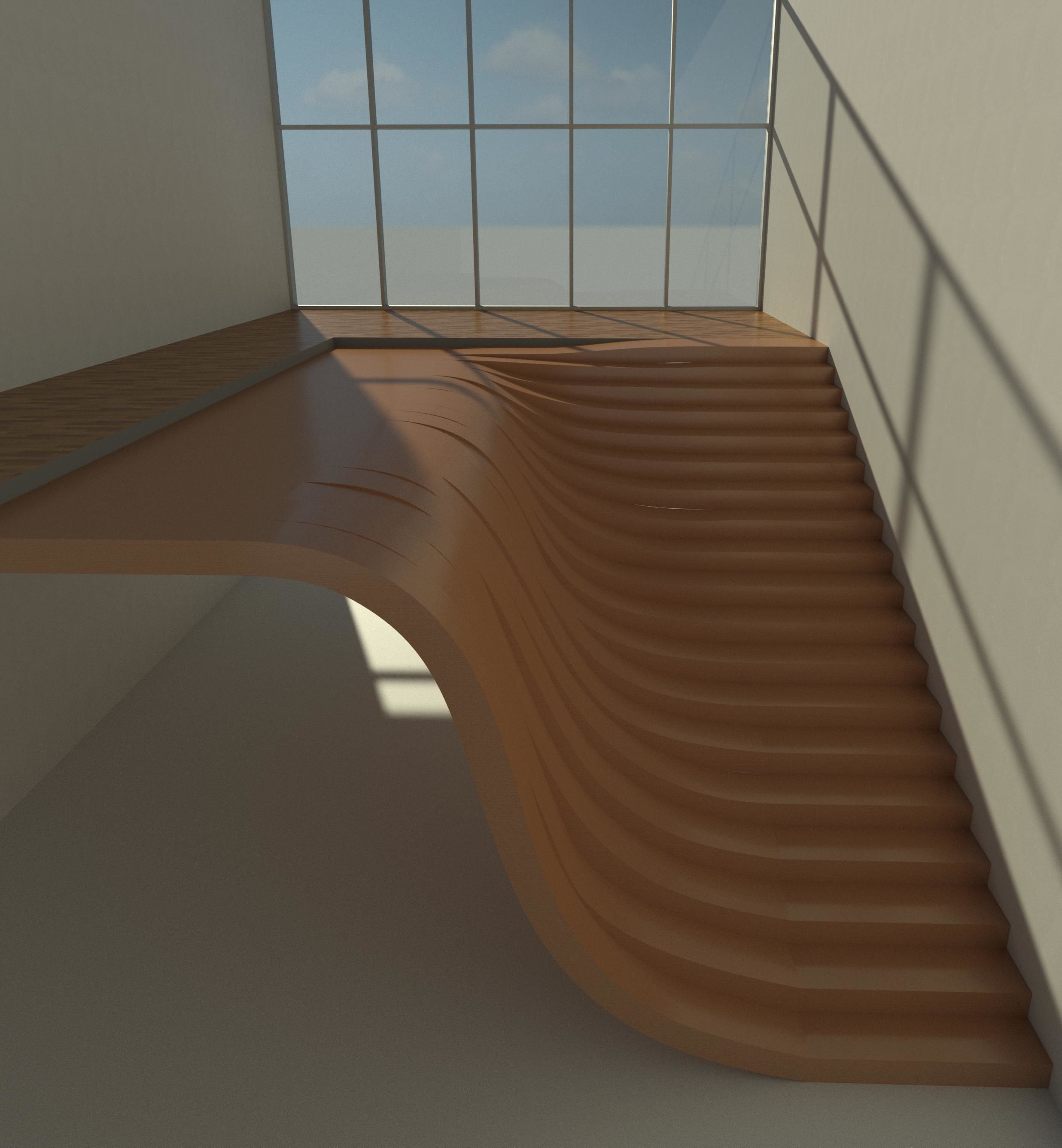 Staircase wooden 3D model_2